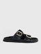 Leder Flache Sandalen für Damen in Schwarz Farbe