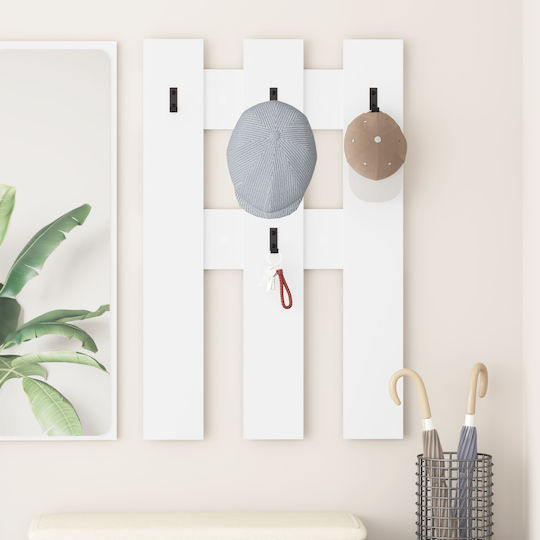 vidaXL Wooden Wall Hanger 4 Hooks White