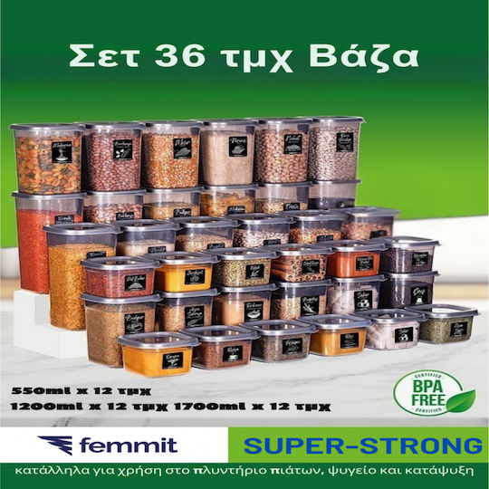 Femmit Set 36 Stück Lebensmittelgläser Allgemeine Verwendung 550 1200 1700 ml mit luftdichtem Deckel Kunststoff Femmit Set 36 Stück Lebensmittelgläser Allgemeine Verwendung 550 1200 1700 ml mit luftdichtem Deckel Kunststoff