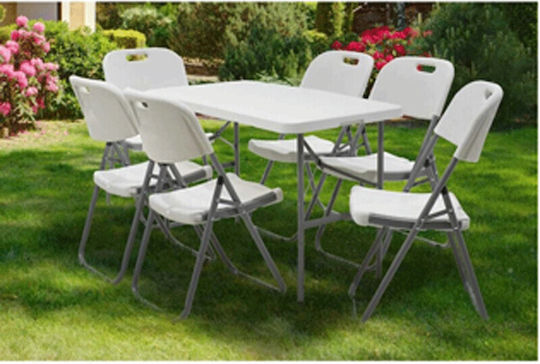 Plastic Catering Outdoor Foldable Table with Metal Frame White 120x60x74cm