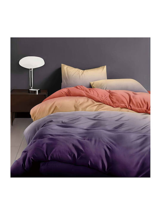 Pucioasa Set Husă de Pilotă Dublă cu 4 Fețe de Pernă & 1 Cearsaf 200x220 Lilac Coral Gradient