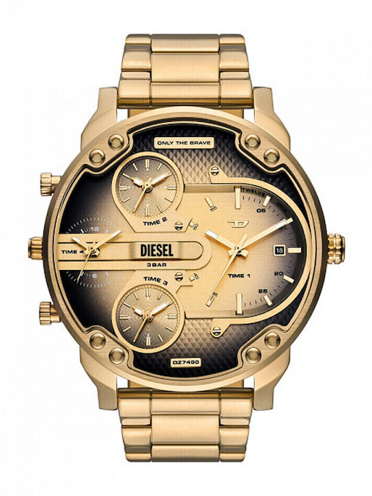 Diesel Ceas Barbati 54mm Cronograf Baterie cu Brățară din Metal Auriu