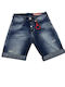 Men's Denim Bermuda Shorts Distressed Damaged Jeans Rs3a Blue
