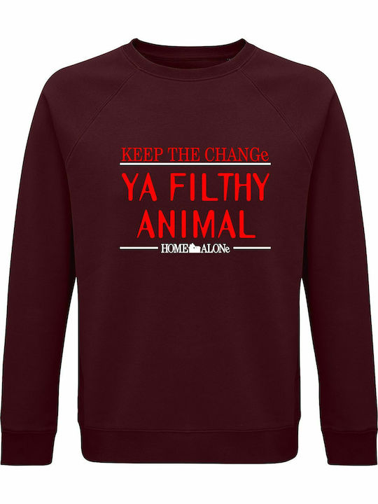 Unisex Sweatshirt mit Bio-Baumwolle "Keep Change Ya Filthy Animal Home Alone" Burgundisch