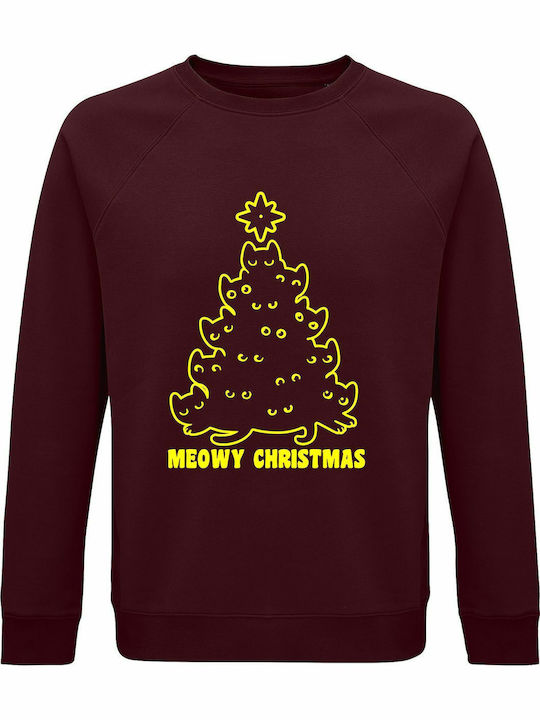 Unisex Sweatshirt Mit Bio-Baumwolle Meowy Christmas Christmas Cats Burgundisch
