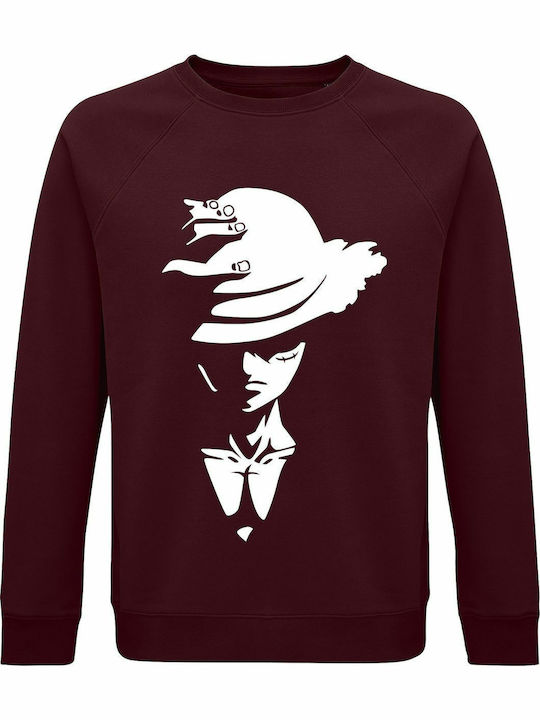 Unisex Bio-Baumwolle Sweatshirt Luffy Ein Stück Burgundisch