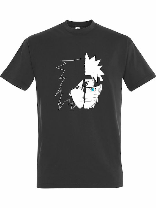 Унисекс T-shirt Наруто Саске Разделено Лице Ани...