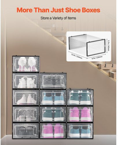 Vevor Plastic Storage Case for Shoes in Black Color 33.4x23x14.5cm 12pcs