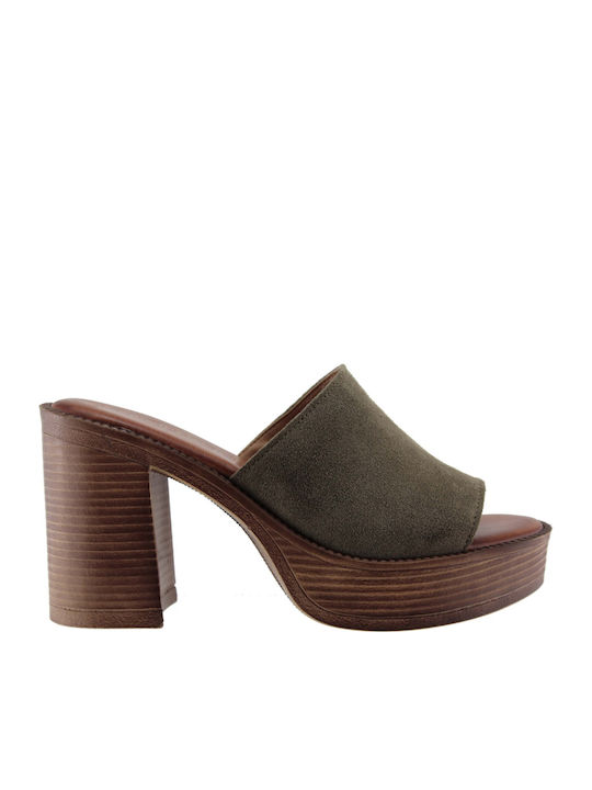 Milanos Women's Mules Leather 502 Olive Suede