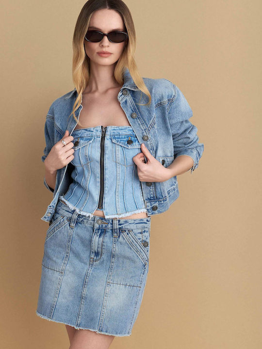 Γυναικείο Crop Top Βαμβακερό Μπλε