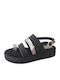 Leather Flatform Silver Details Narrow Fit Choose One Size Larger 1010 Black Women's Flat Sandals