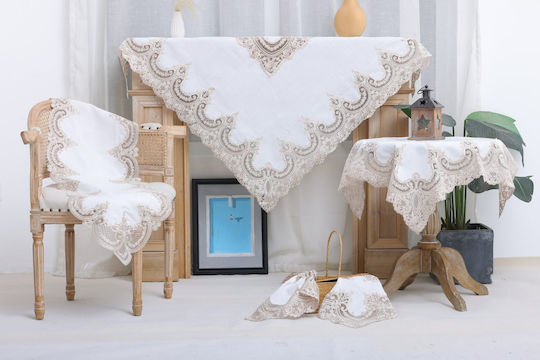 Liolios Home Καρέ Τραπεζομάντηλο με Κέντημα Σετ 5τμχ Pls-7b027 Lt Coffee