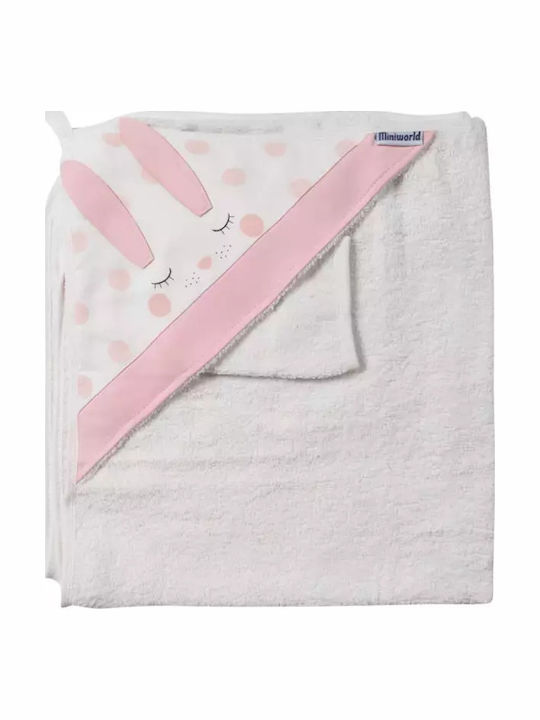Baby Hooded Towel White Pink 88x88cm