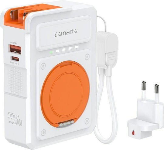4Smarts Hybrid Charger 6-in-1 Power Bank 10000mAh 22.5W With USB-A Output Port And USB-C Output Port Quick Charge White
