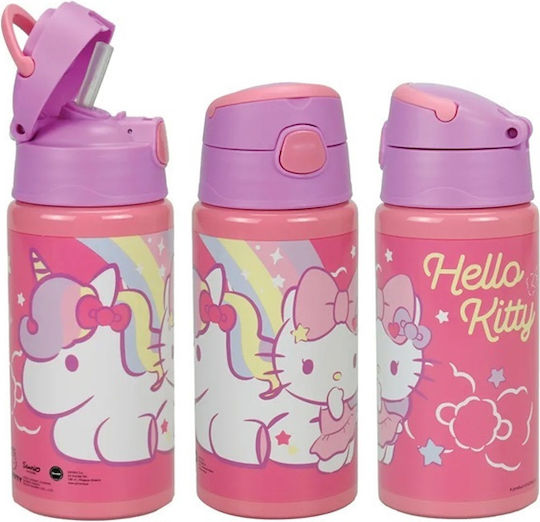 Gim Hello Kitty Kids Water Bottle Set from Aluminium Hello Kitty with Straw Multicolour 500ml