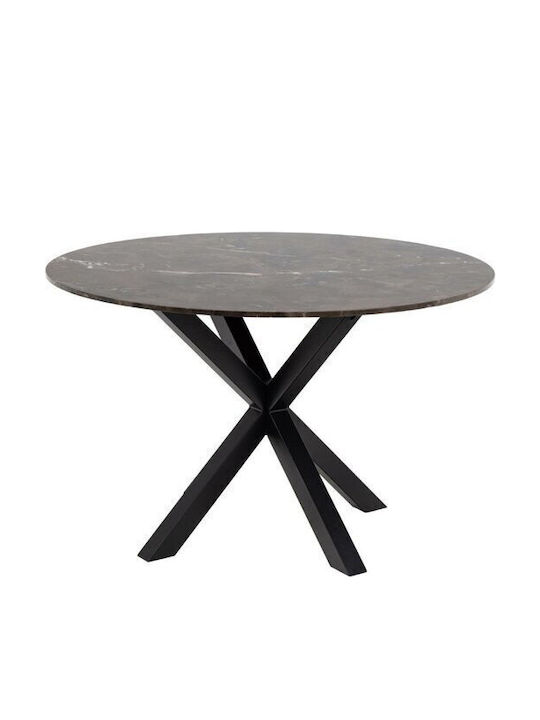 Norsica 604 Round Table Dining Room with Marble Surface Black, Brown Marble 76x76cm