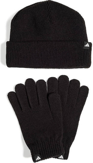 Glove Beanie Unisex Set with Beanie Knitted in Black color