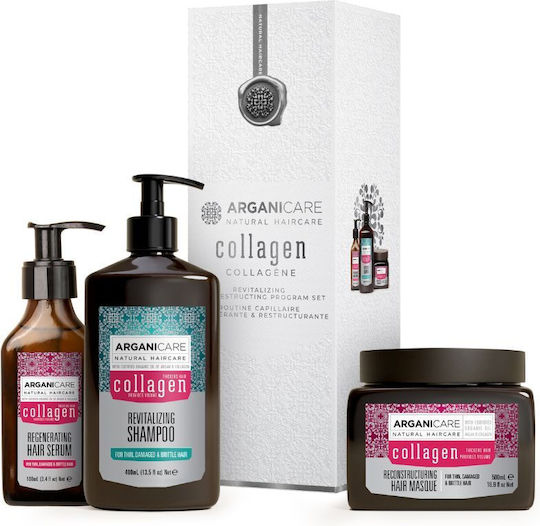 Arganicare Trio Cu Colagen Seturi Pentru Par Reconstrucție Și Hrană Pentru Păr Subțire Cu Șampon Mască Și Ulei