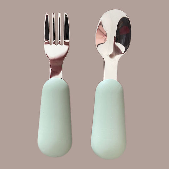 Baby Set with Fork made of Silicone in Case Green 2pcs