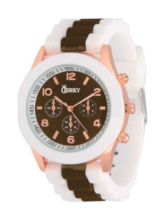 Cheeky Men's Watch Battery with Brown Rubber Strap
