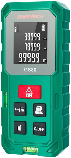 Laser Distance Meter Ermenrich Reel Gs80 3-line Display Up To 80 Meters Measuring Range 2 Horizontal Bubble Levels Green