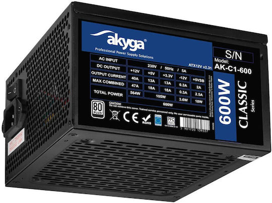 Akyga AK-C1-600 ATX PRO SERIES 600W Black Computer Power Supply Full Wired