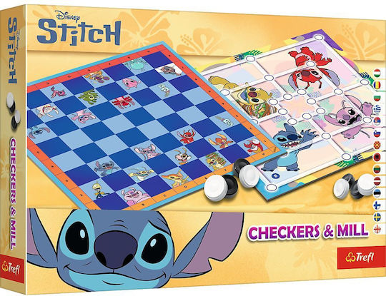 Joc de Societate Stitch Checkers And Mill pentru 2 Jucători 5+ Ani Trefl