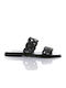 Leather Women's Flat Sandals in Black Color