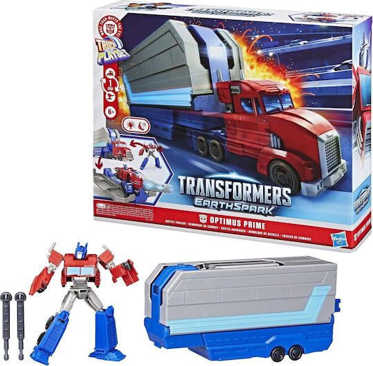 Action Figure Truck to Playset: Earthspark Transformers Optimus Prime Battle Trailer 8cm.