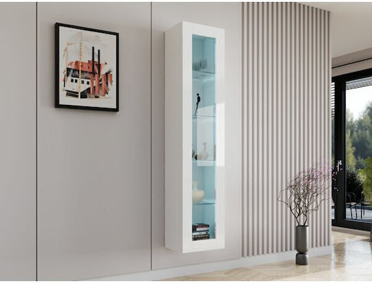 Venenou 129 Wall Living Room Display Cabinet made of Wood with Glass & Lighting White 40x30x180cm