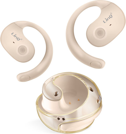 LinQ R9563 Bone Conduction Bluetooth Handsfree Ακουστικά με Αντοχή στον Ιδρώτα και Θήκη Φόρτισης Μπεζ