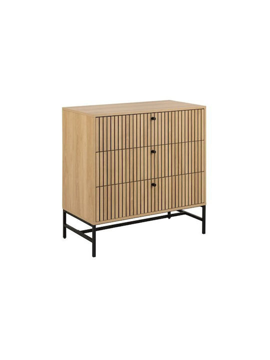 Norsica Levala Wooden & Metallic Chest of Drawer Light Oak 81x40x80cm