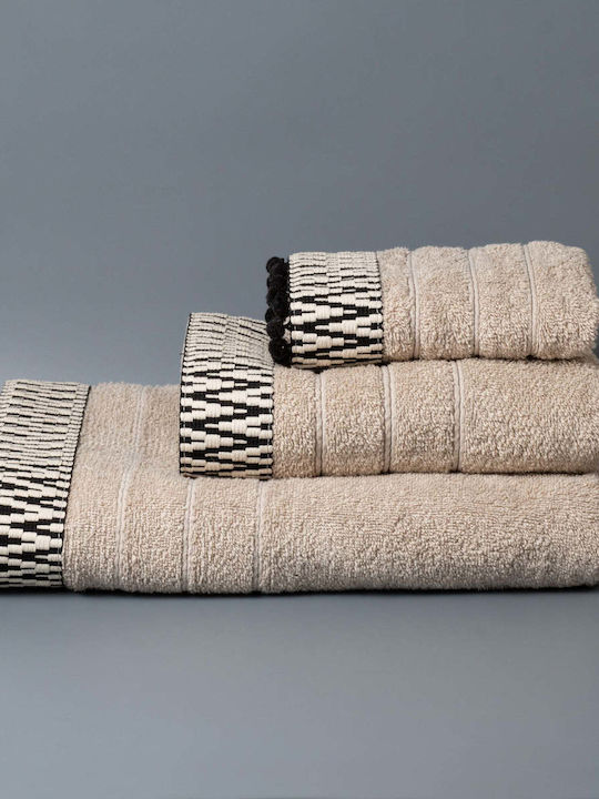 White Fabric Bath Towel Cotton 70x140cm Beige W...