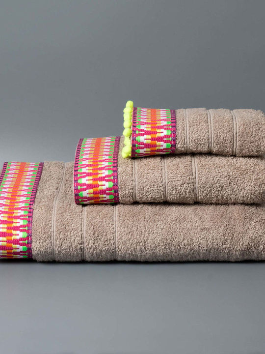 White Fabric Bath Towel Cotton 70x140cm Beige W...