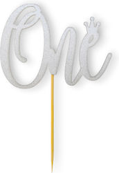 Cake Topper Χάρτινο Glitter Ασημί One