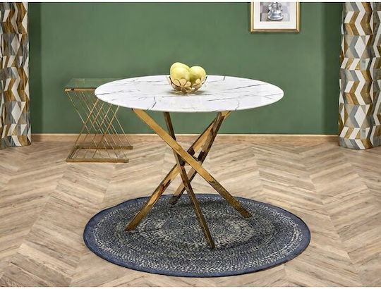 Houston 1538 Round Table Dining Room with Glass Surface Gold, White Marble 75x75cm
