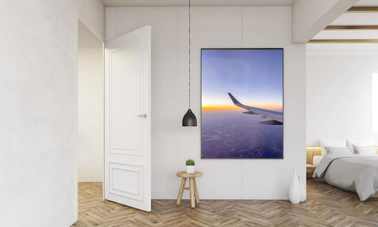 Painting Airplane Wing Over Sunrise Horizon Wing Airplane Over Sunrise Horizon 100x150