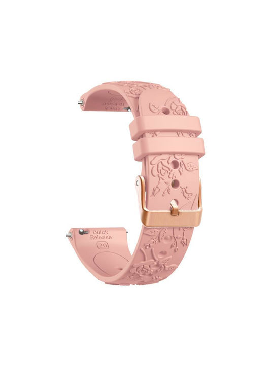 Silikon Tragbares Armband Embossed Flowers Muster Rose Gold Verschluss Garmin Vivoactive 5 Pink