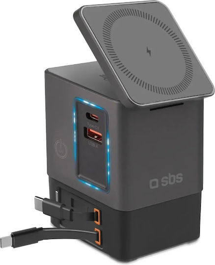 SBS Φορτιστής Magsafe με Θύρα USB-A και Θύρα USB-C και Καλώδιο USB-C 65W Μαύρος (Power Dock 6-in-1)
