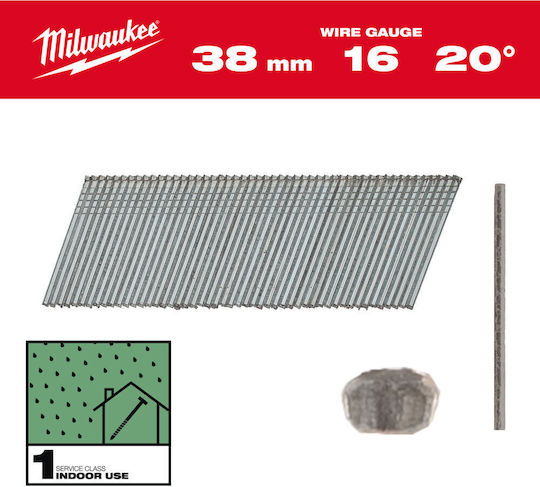 Galvanized Finish Nails 16 Gauge 20° Thin Head 1.35 x 1.61mm x 38mm 2,000 pcs Milwuakee 4932492583