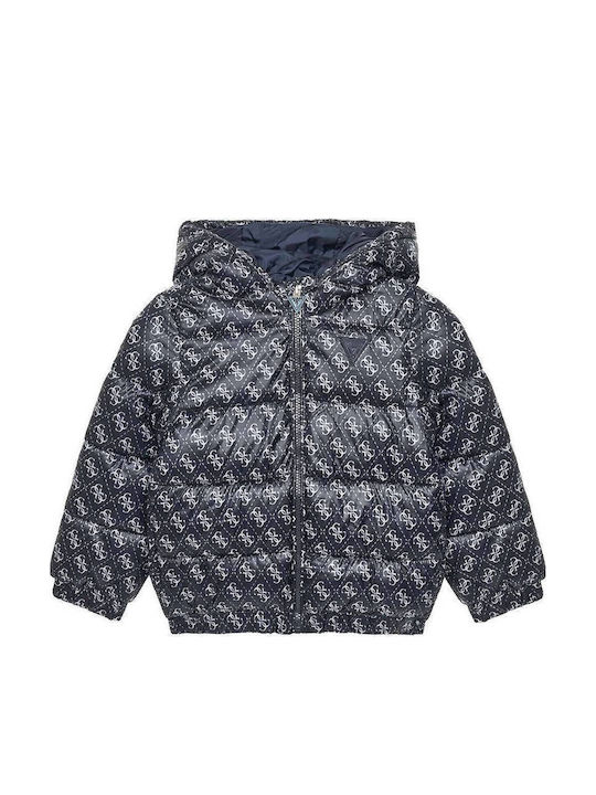 Guess Παιδικό Casual Μπουφάν με Κουκούλα Blue