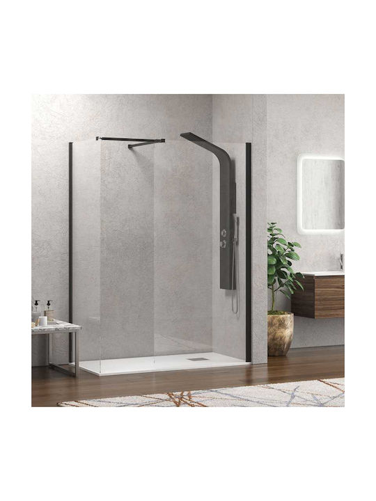 Karag Walkin 2 Фиксирана страна Душ 110x200см Прозрачно стъкло Черно