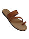 Leather Women's Flat Sandals in Beige Color