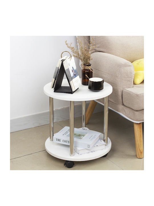 Round Side Table Wooden with Wheels White M40xP40xH41.5cm