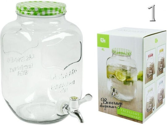 Excellent Houseware Διανεμητής Ποτού Γυάλινος με Βρυσάκι 4lt