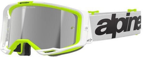 Motocross-Schutzbrille Alpinestars Vision 8 Wordmark Weiß Gelb Fluo Spiegel Silber