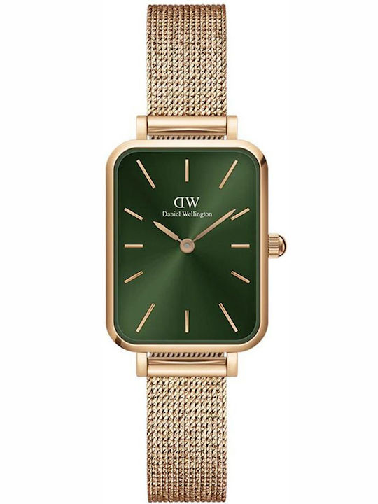 Daniel Wellington Quadro Pressed Melrose Emerald Дамски Часовник 20mm Кварцов с Розово Злато Стоманена Гривна
