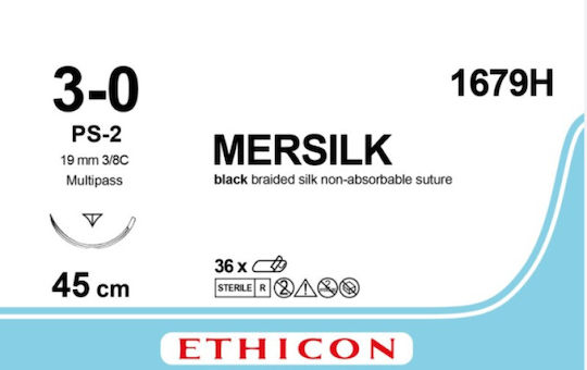 Медицински шевове Mersilk 3/8 От Кълбо Антично Обърнат 3/0 19мм 45см 1679h