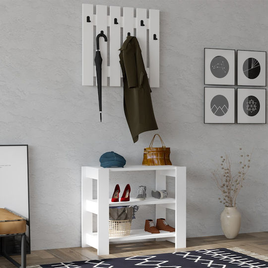 Friends Mobilier de Intrare cu Cuier & Dulap pentru Pantofi Alb 69.8x33.6x60cm