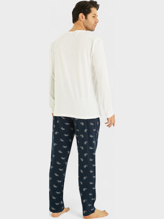 Men's Cotton Pyjama Siyah Inci Bicycle Si9880 White